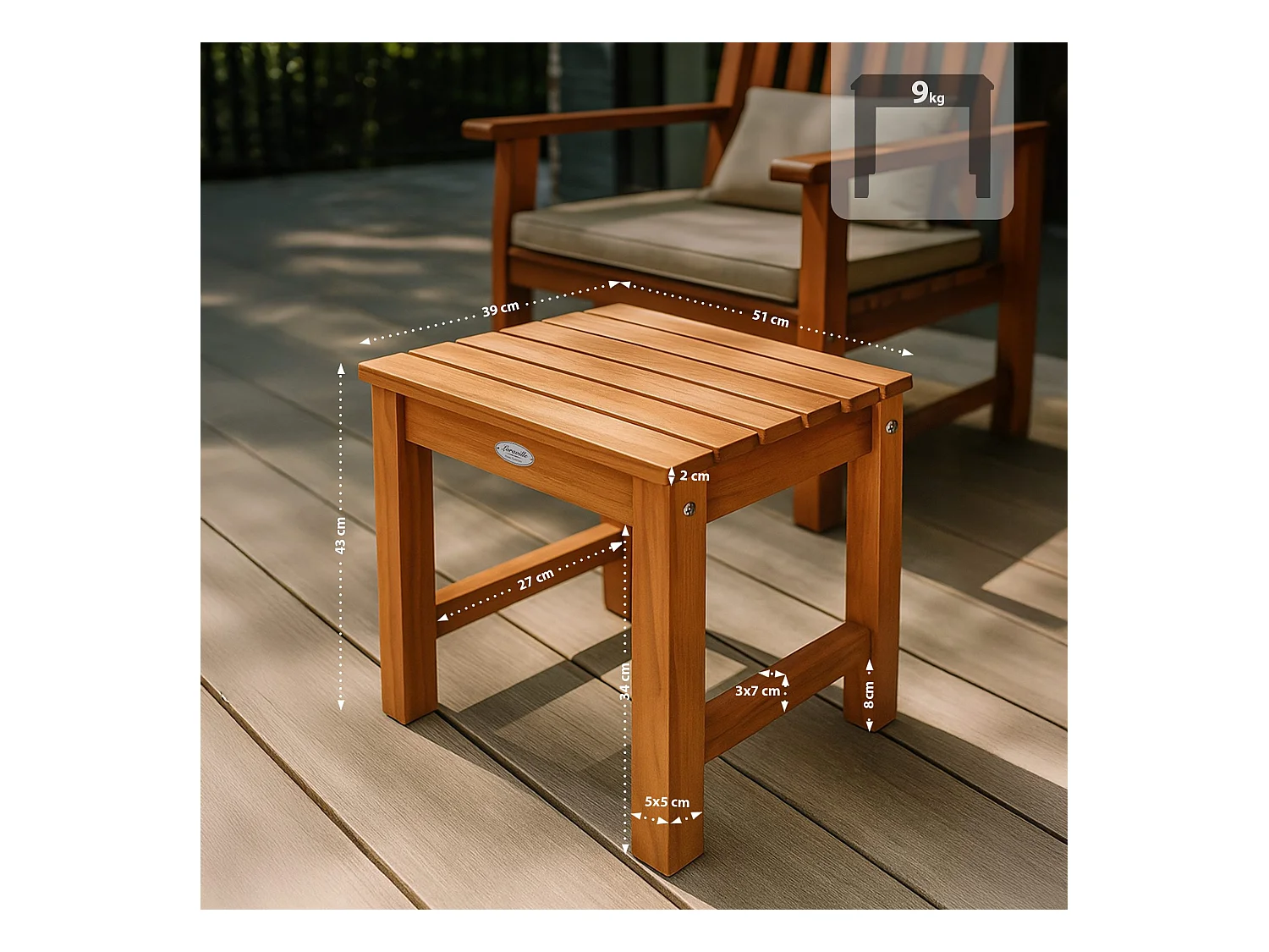 Table d'appoint - carré - Bois - 51 x 39 cm - Teck - Frankton