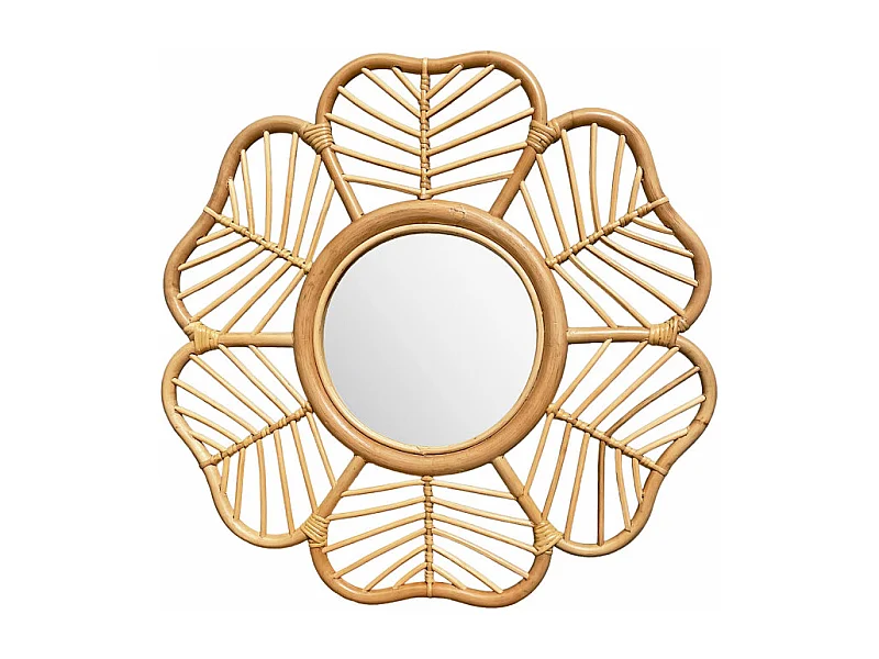 Miroir mural D. 62 cm rond forme fleur en rotin tressé – HAZEL