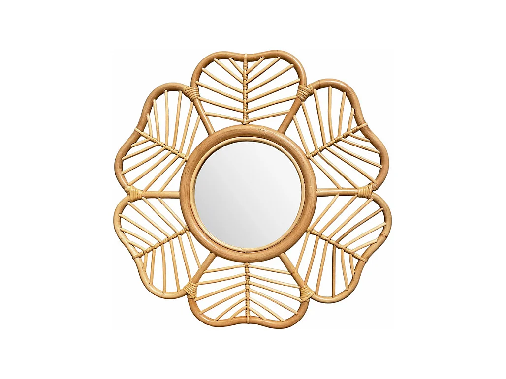 Miroir mural D. 62 cm rond forme fleur en rotin tressé – HAZEL