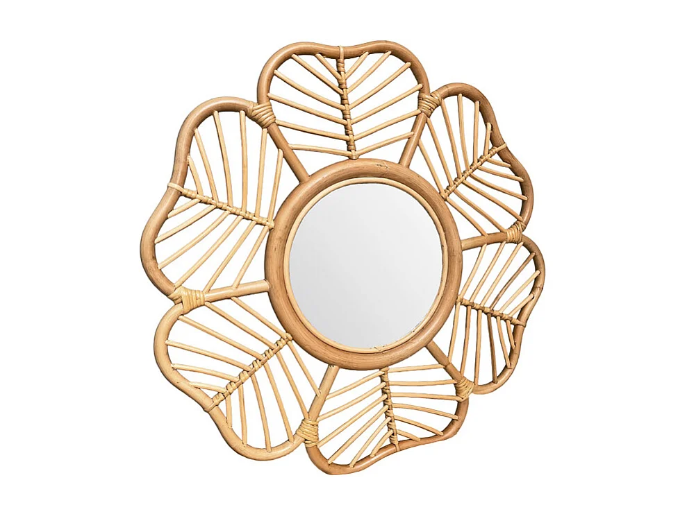 Miroir mural D. 62 cm rond forme fleur en rotin tressé – HAZEL