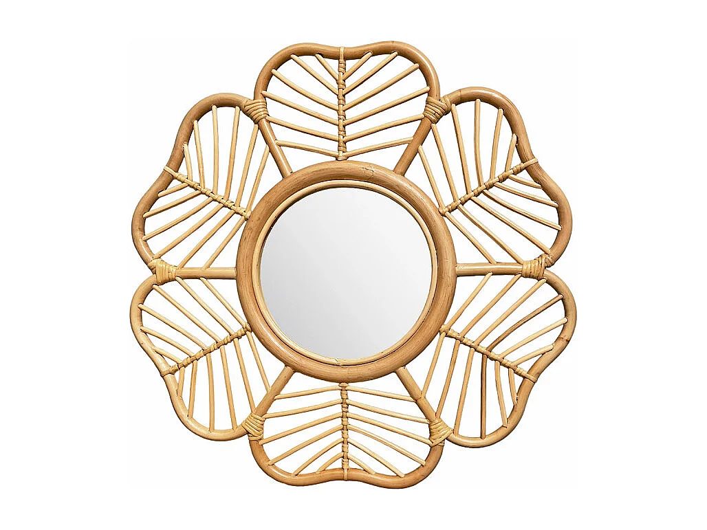 Miroir mural D. 62 cm rond forme fleur en rotin tressé – HAZEL