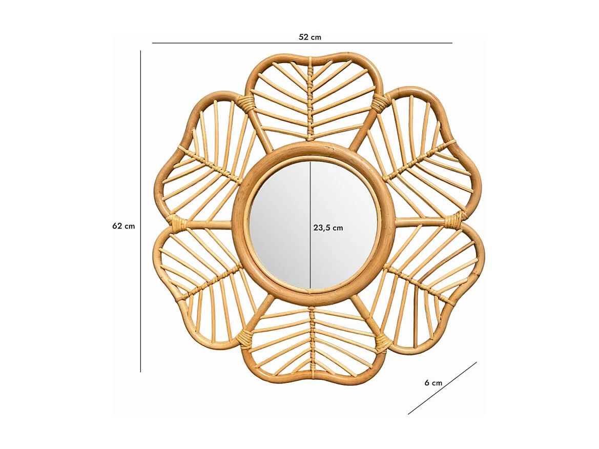 Miroir mural D. 62 cm rond forme fleur en rotin tressé – HAZEL