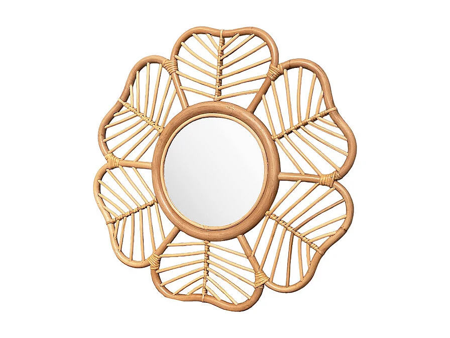 Miroir mural D. 62 cm rond forme fleur en rotin tressé – HAZEL