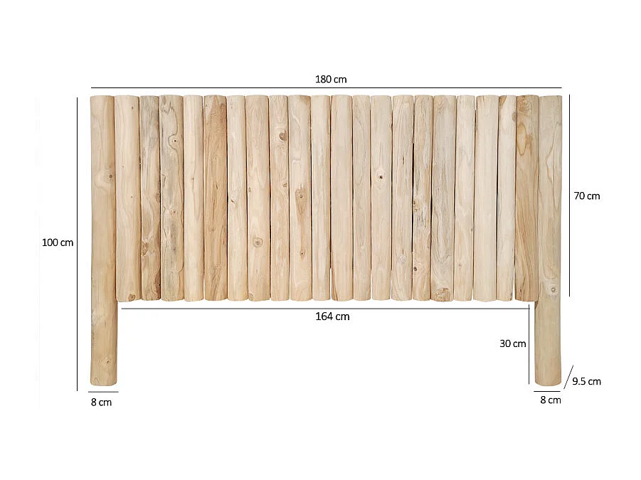 Tête de lit 180 cm en rondins bois de teck massif blanchi - MARIANO