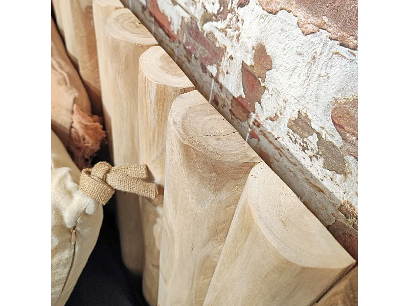 Tête de lit 180 cm en rondins bois de teck massif blanchi - MARIANO