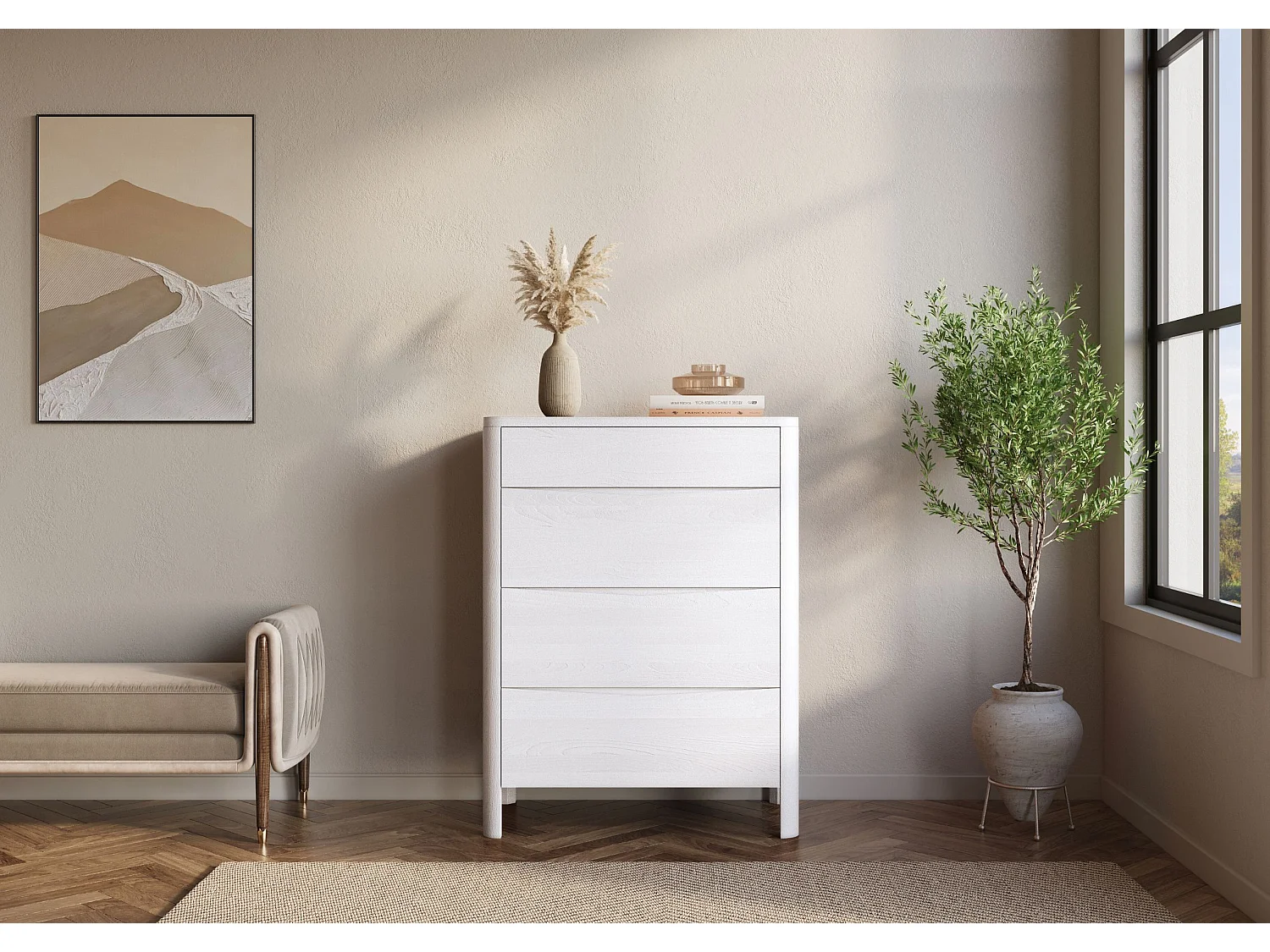 Holzkommode Modena low 80, weiß