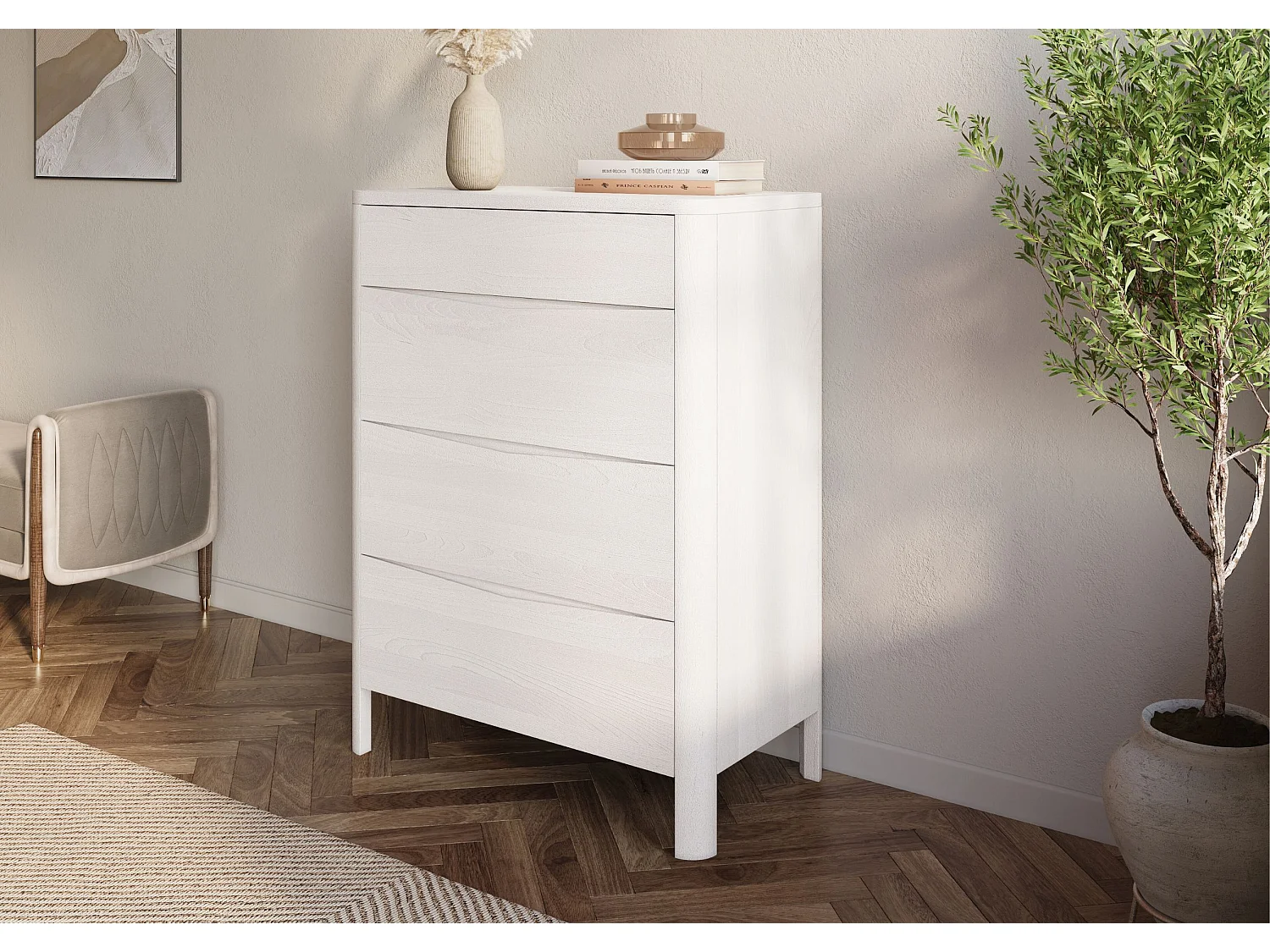 Holzkommode Modena low 80, weiß
