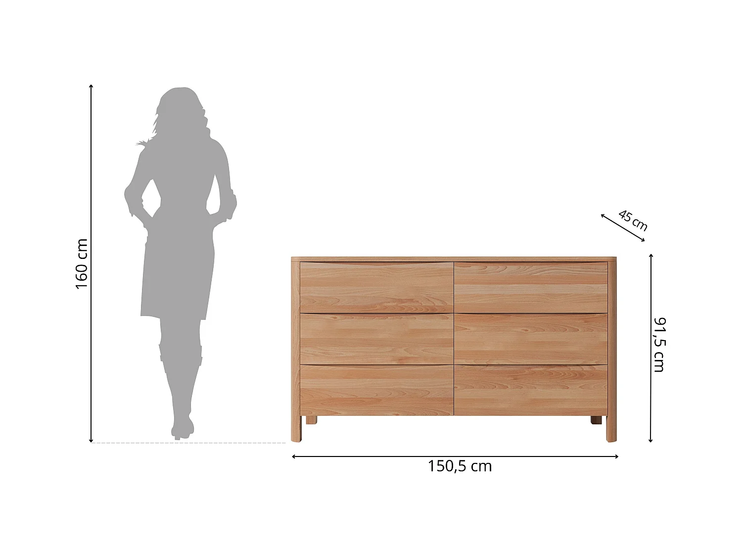 Commode en bois de hêtre Visby MODENA LOW 150 / coloris naturel