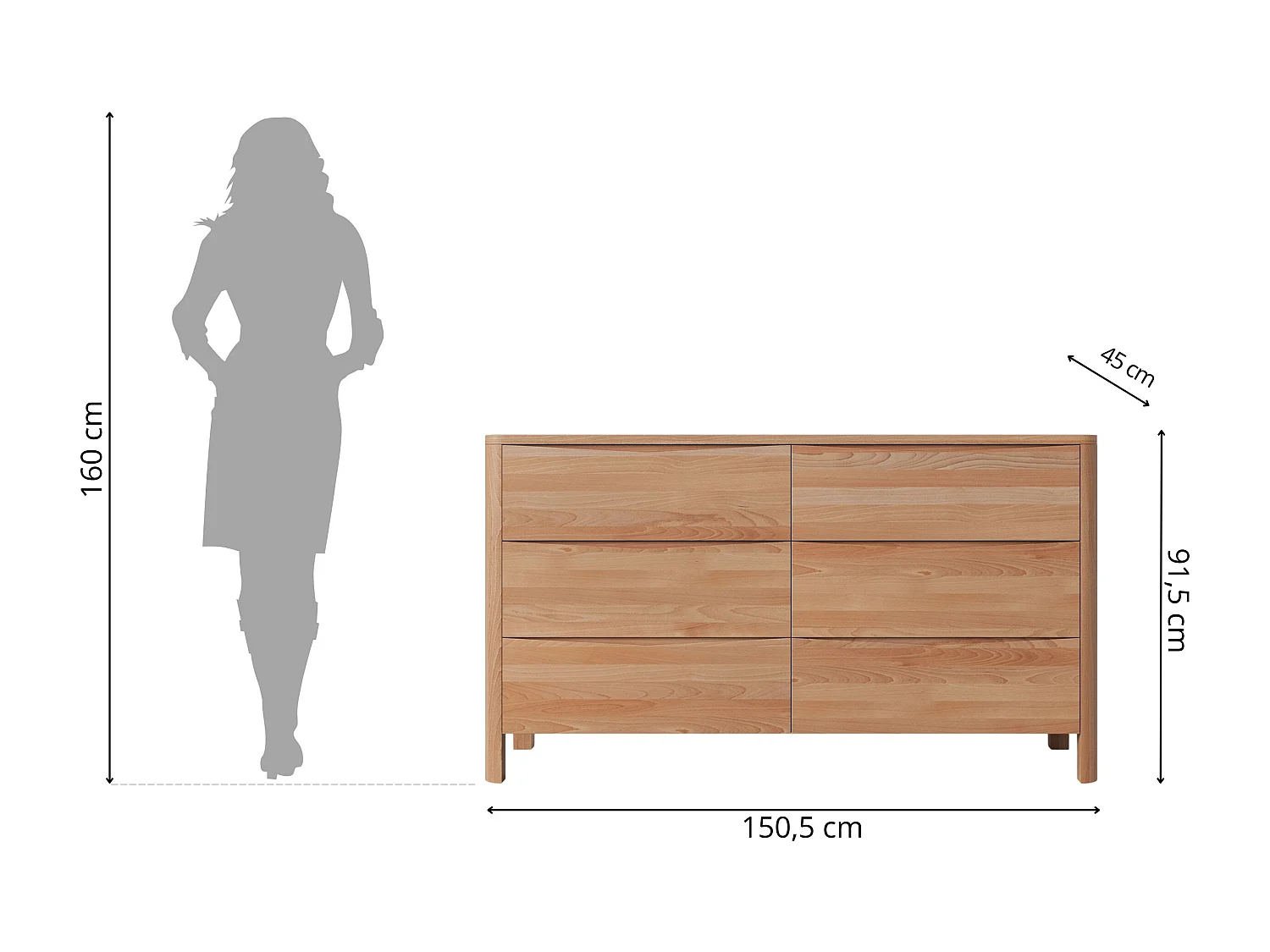 Holzkommode Modena low 150, naturfarben