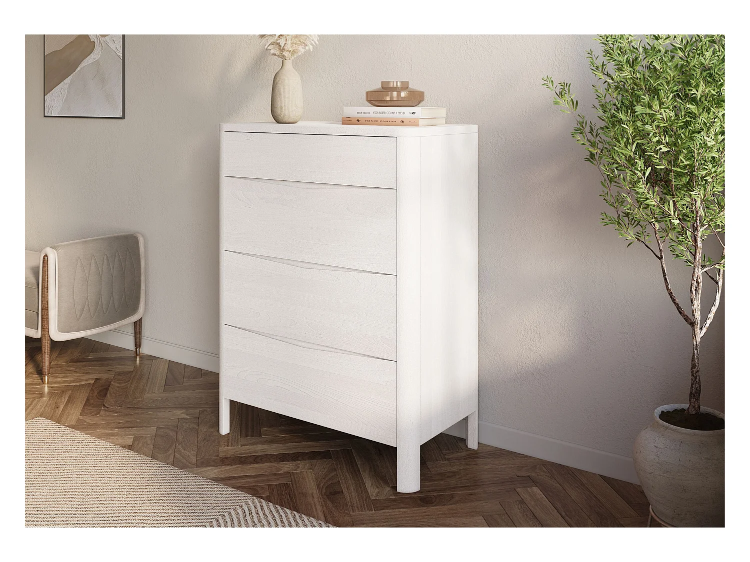 Commode en bois de hêtre Visby MODENA LOW 150 / coloris blanc