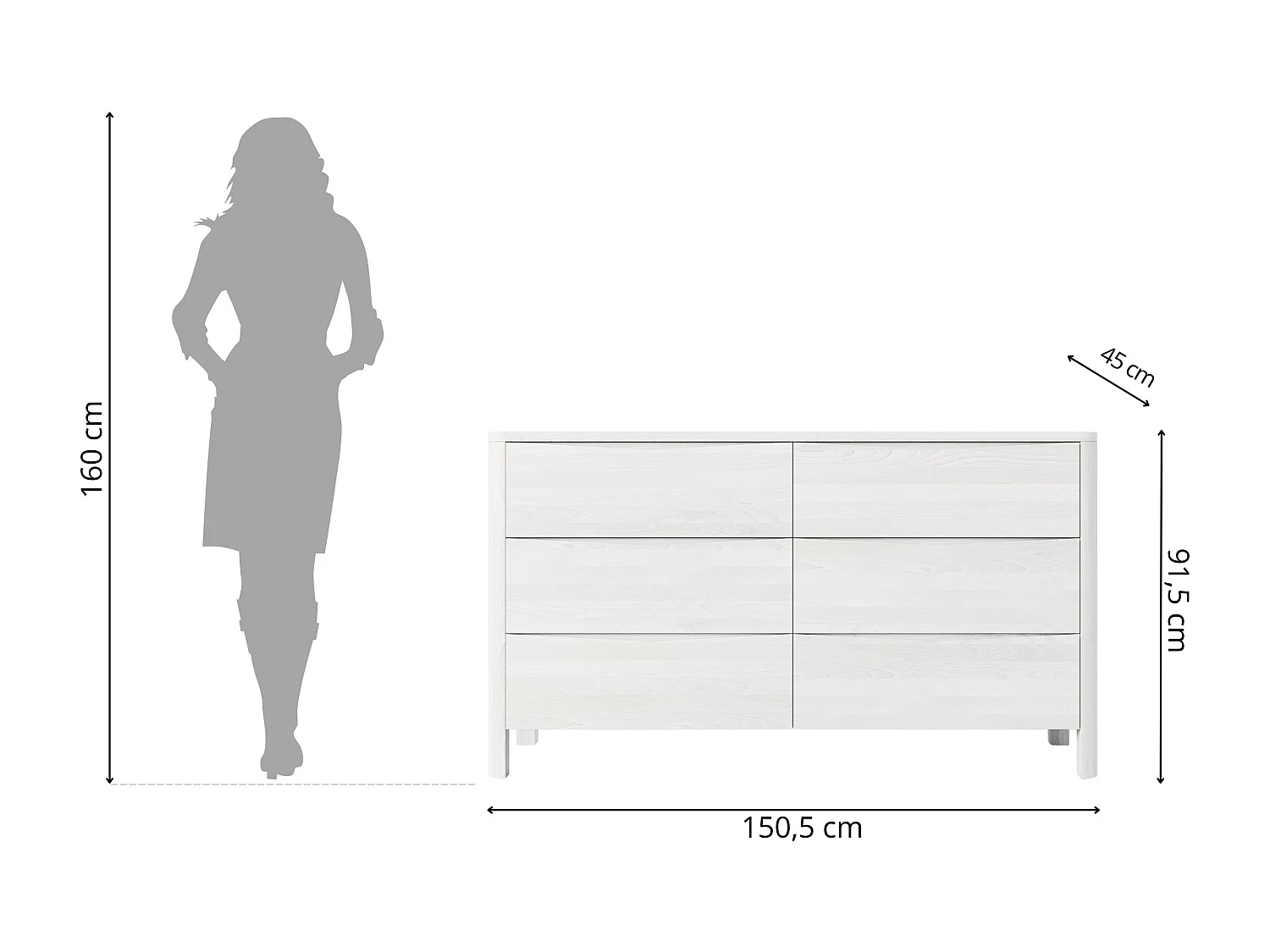 Holzkommode Modena low 150, weiß