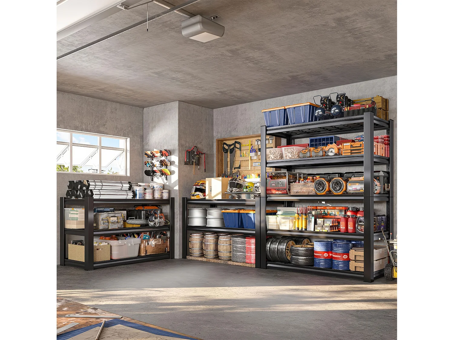 Mesh 185 - Étagère en métal 185x100x40 cm avec 5 tablettes en treillis capacité de charge 1365 kg noir