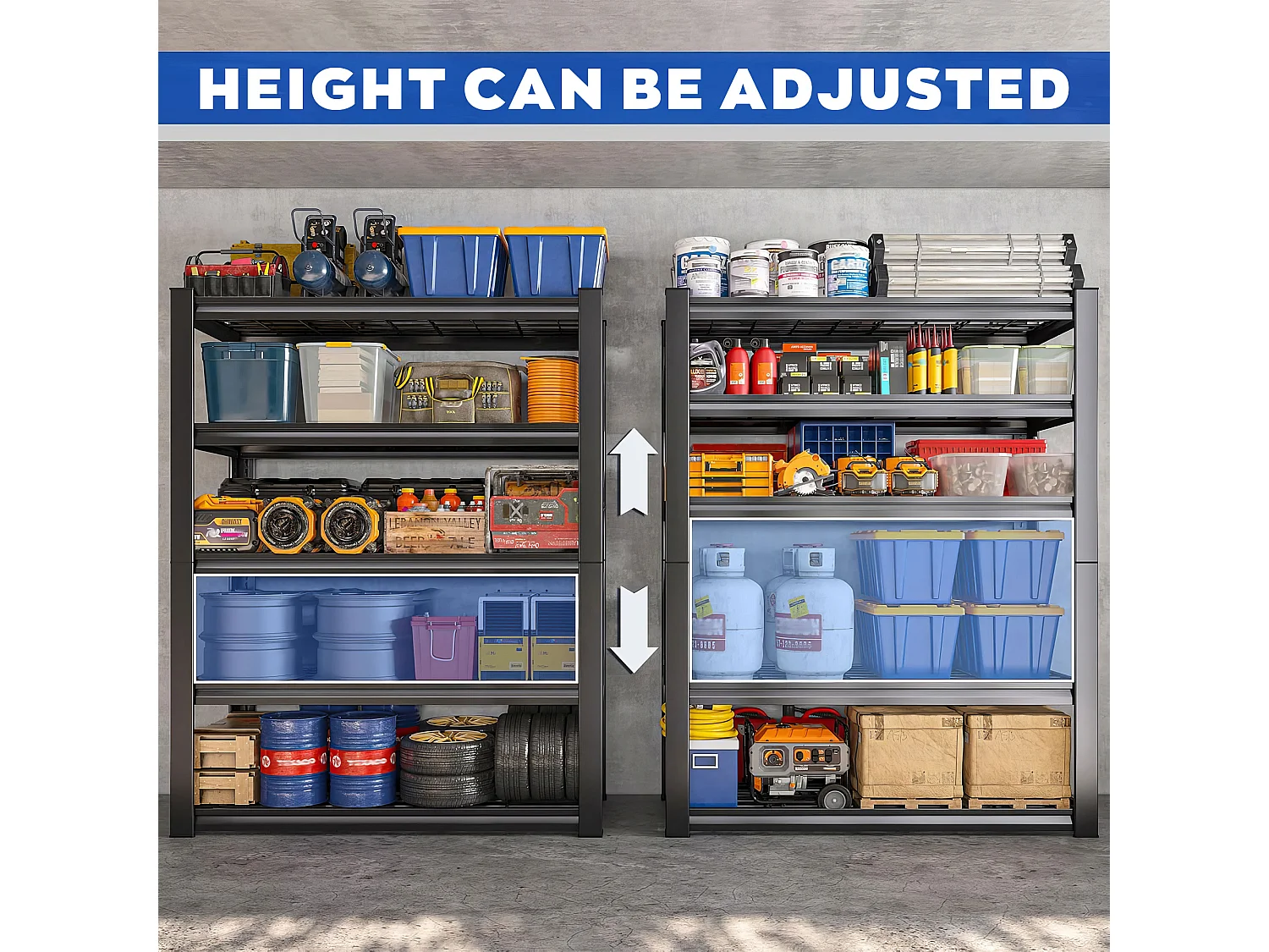 Mesh 185 - Étagère en métal 185x100x40 cm avec 5 tablettes en treillis capacité de charge 1365 kg noir