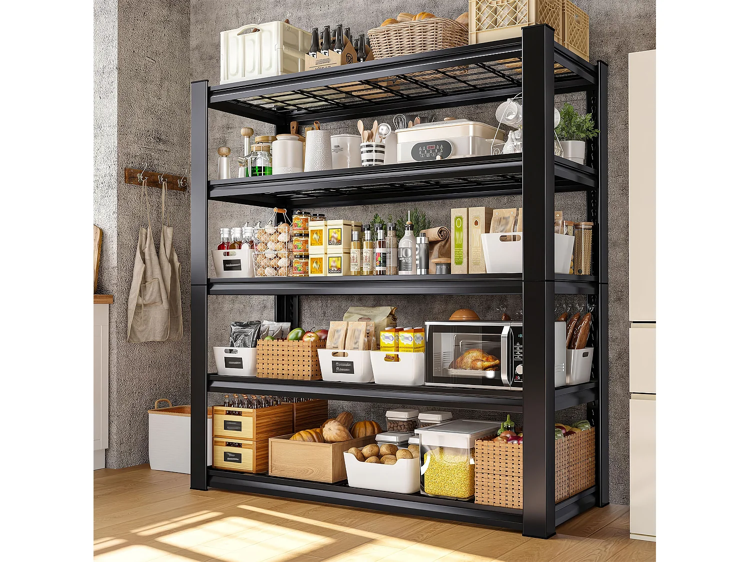 Mesh 185 - Étagère en métal 185x100x40 cm avec 5 tablettes en treillis capacité de charge 1365 kg noir