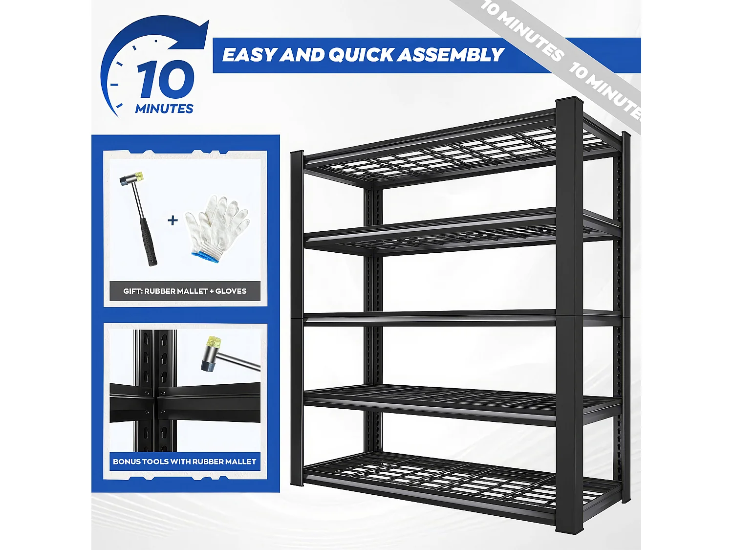 Mesh 185 - Scaffale in Metallo 185x100x40 cm con 5 Ripiani in Reticolato Portata 1365Kg Nero