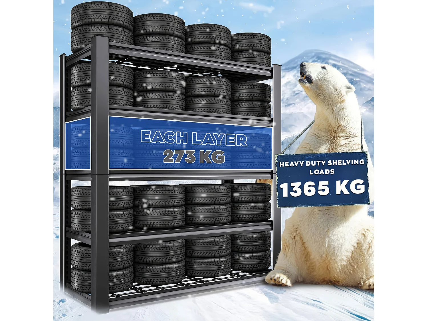 Mesh 185 - Scaffale in Metallo 185x100x40 cm con 5 Ripiani in Reticolato Portata 1365Kg Nero