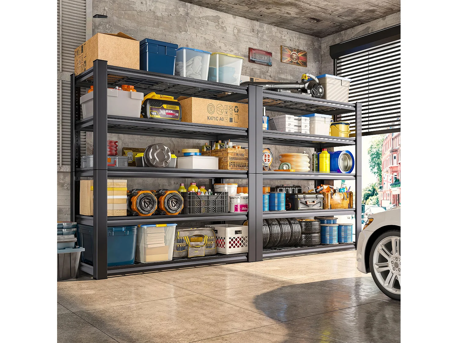 Mesh 185 - Scaffale in Metallo 185x100x40 cm con 5 Ripiani in Reticolato Portata 1365Kg Nero