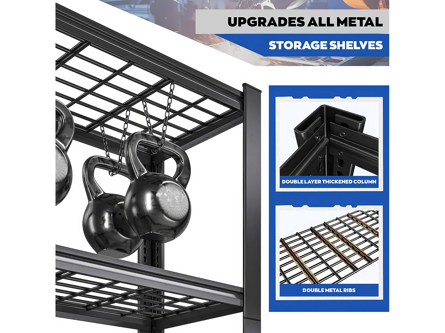 Mesh 185 - Scaffale in Metallo 185x100x40 cm con 5 Ripiani in Reticolato Portata 1365Kg Nero