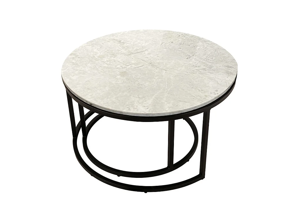 Tables basses gigognes rondes marbre blanc pied métal noir – OXA
