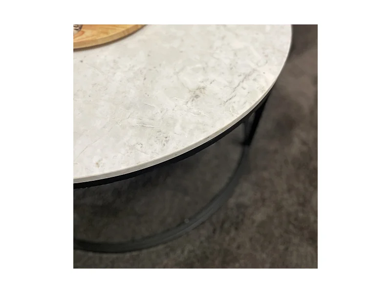Tables basses gigognes rondes marbre blanc pied métal noir – OXA
