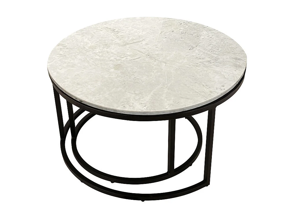 Tables basses gigognes rondes marbre blanc pied métal noir – OXA