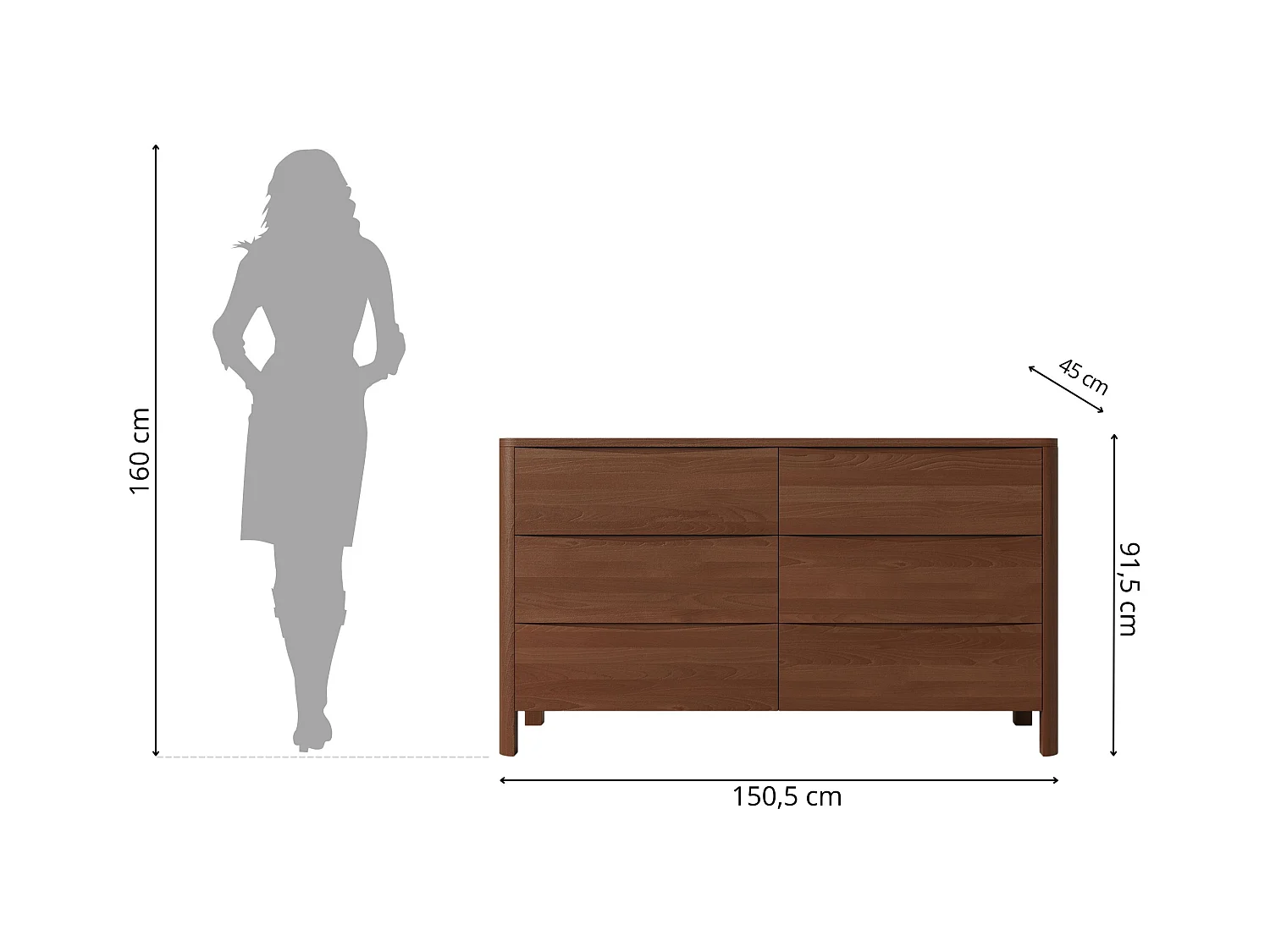 Commode en bois de hêtre Visby MODENA LOW 150 / coloris noyer