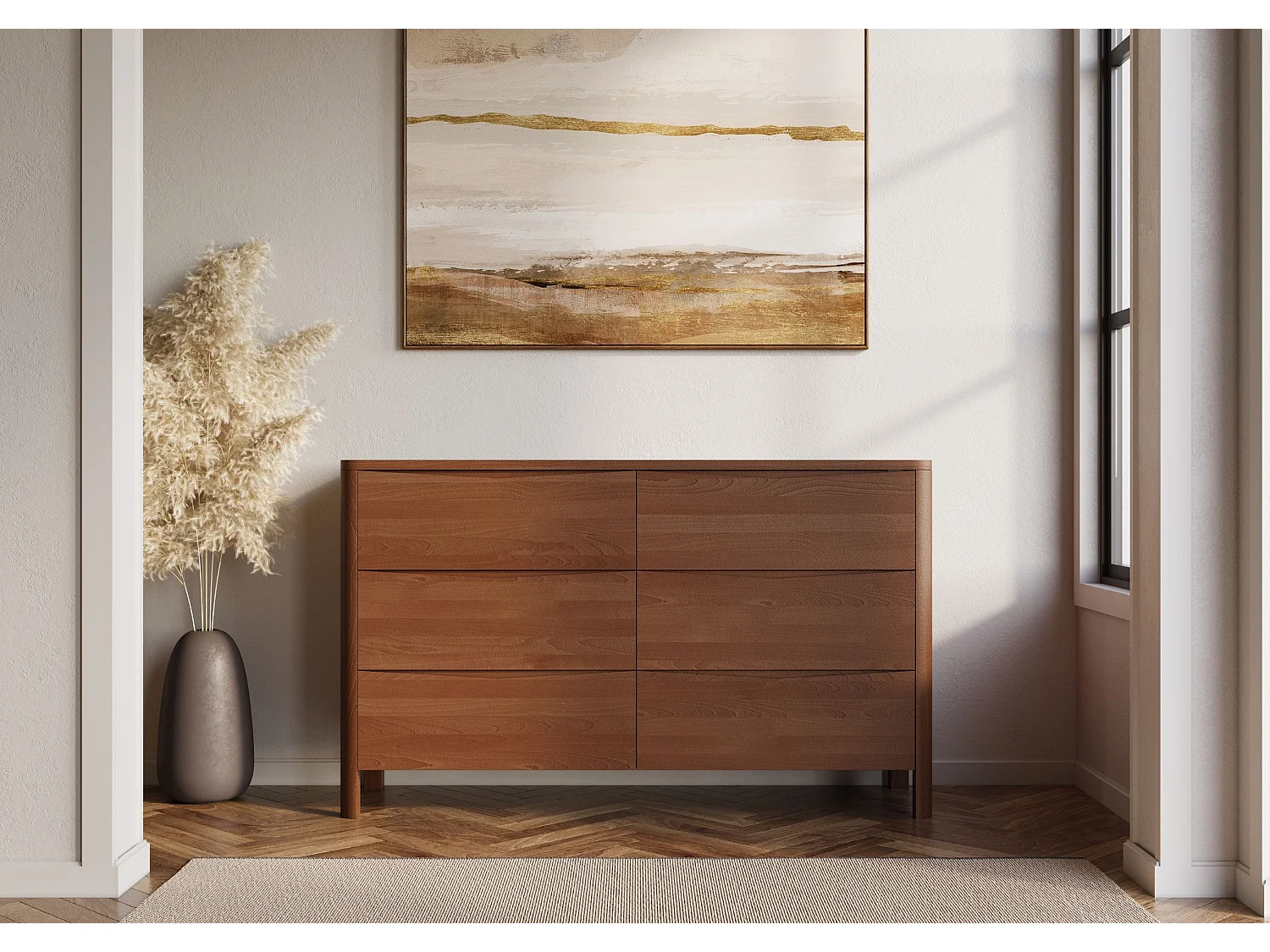 Holzkommode Modena low 150, nussbaumfarbe