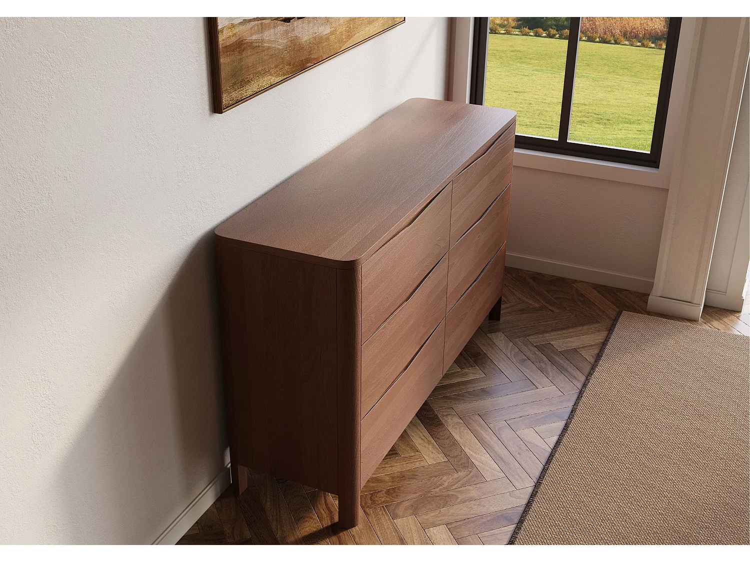 Holzkommode Modena low 150, nussbaumfarbe
