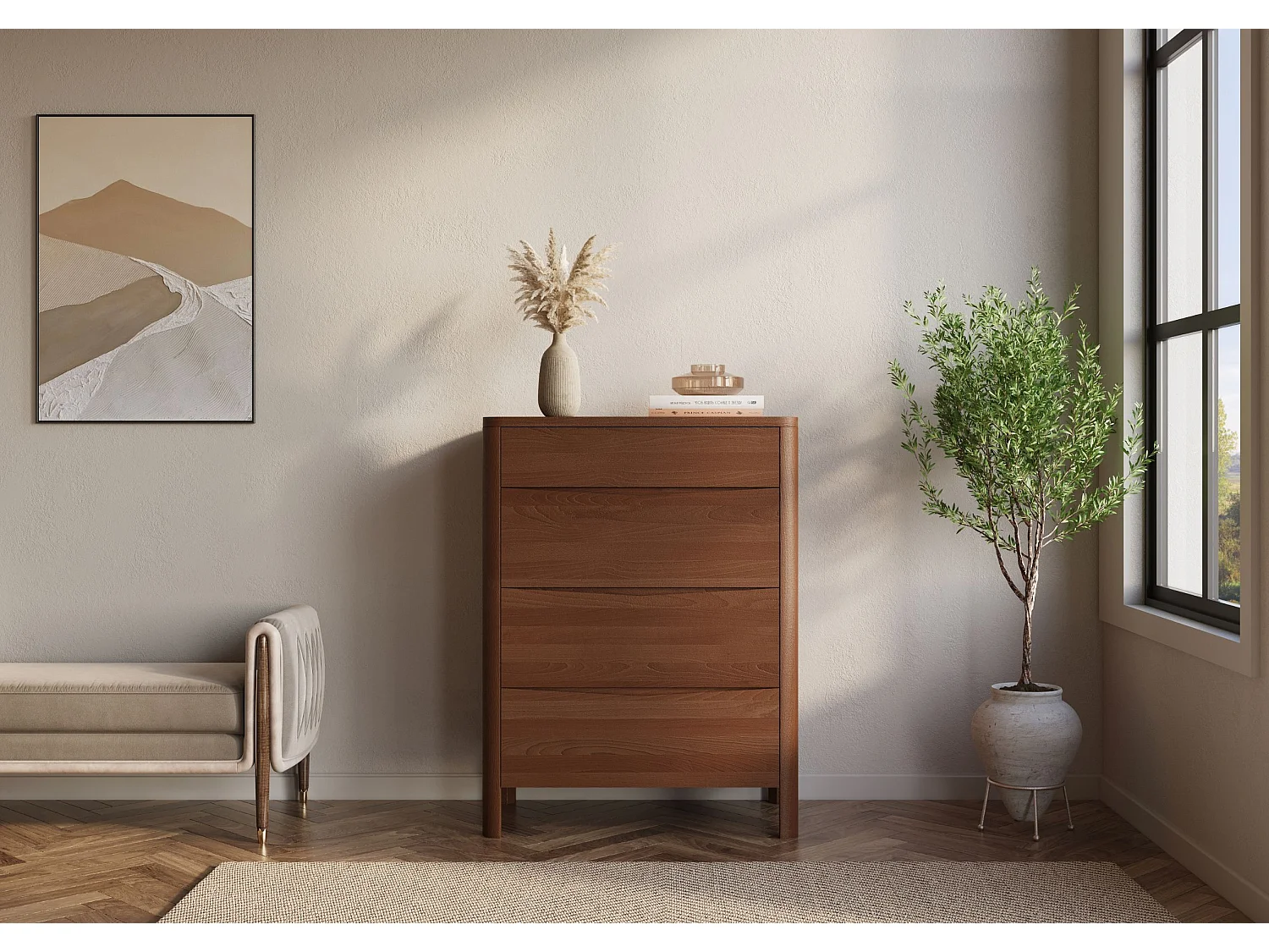 Holzkommode Modena low 80, nussbaumfarbe
