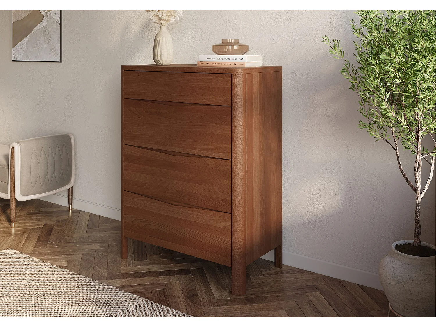 Holzkommode Modena low 80, nussbaumfarbe