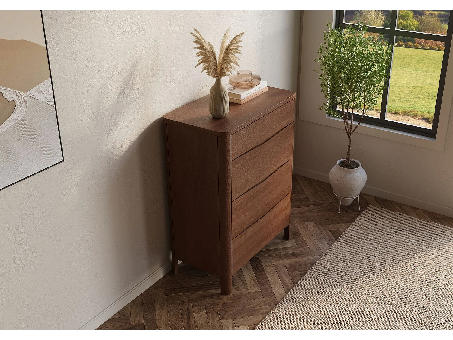 Holzkommode Modena low 80, nussbaumfarbe