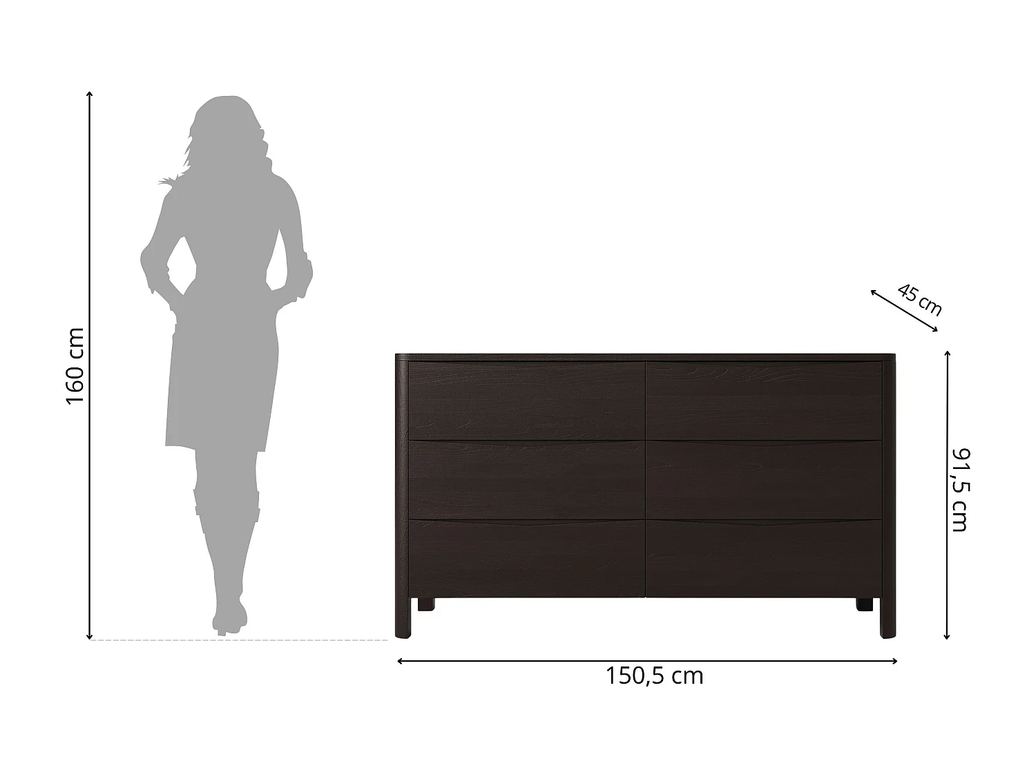 Holzkommode Modena low 150, palisanderfarbe