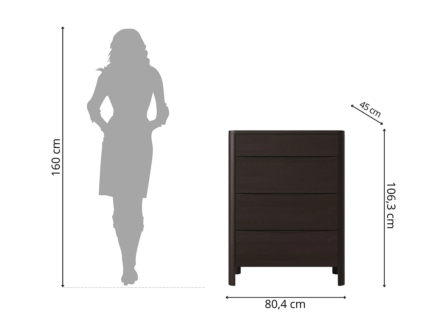 Commode en bois de hêtre Visby MODENA 80 / coloris palissandre