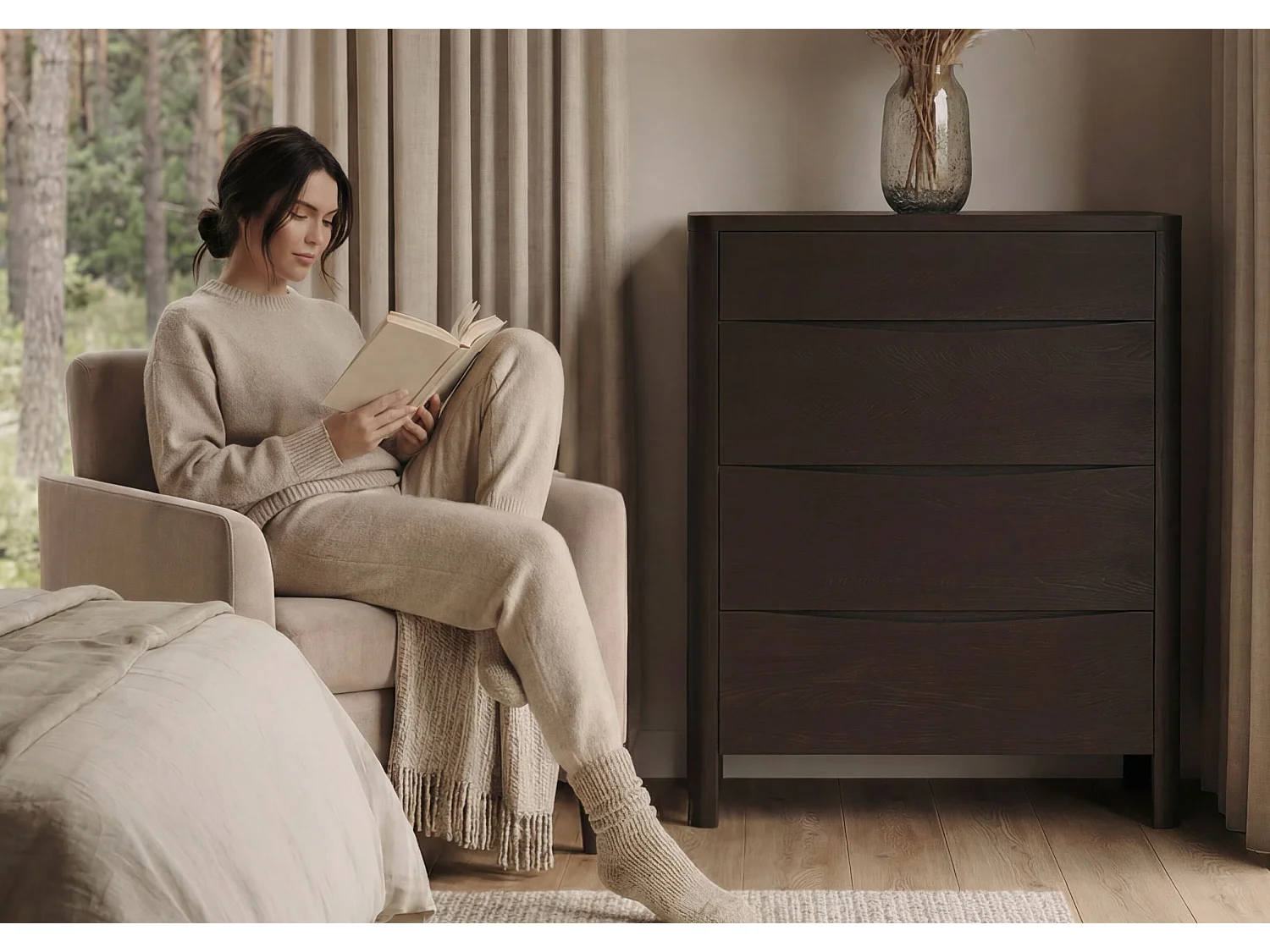 Holzkommode Modena low 80, palisanderfarbe