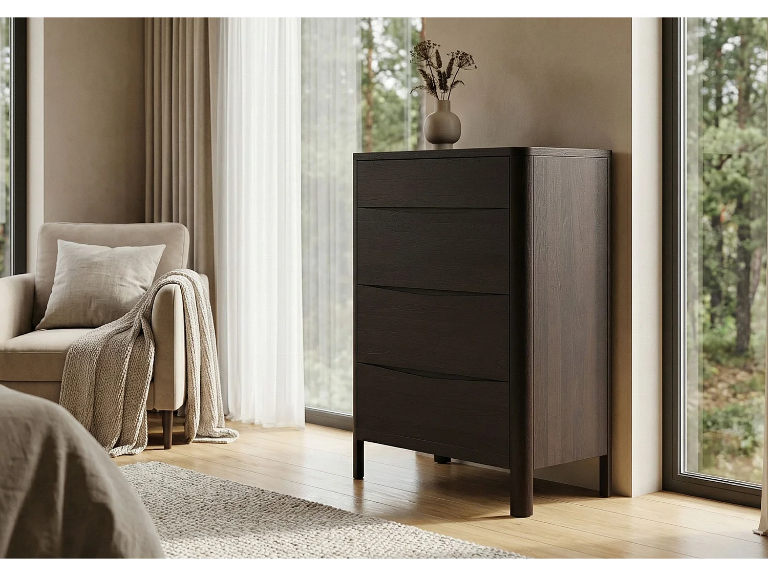 Holzkommode Modena low 80, palisanderfarbe