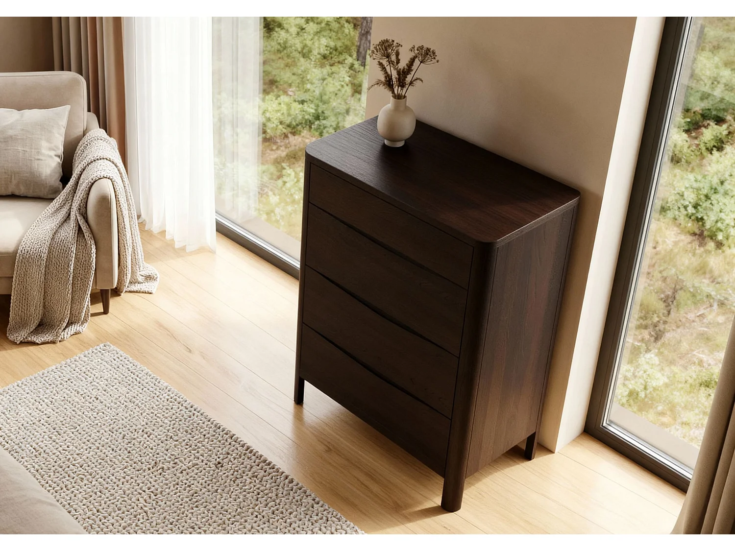 Holzkommode Modena low 80, palisanderfarbe