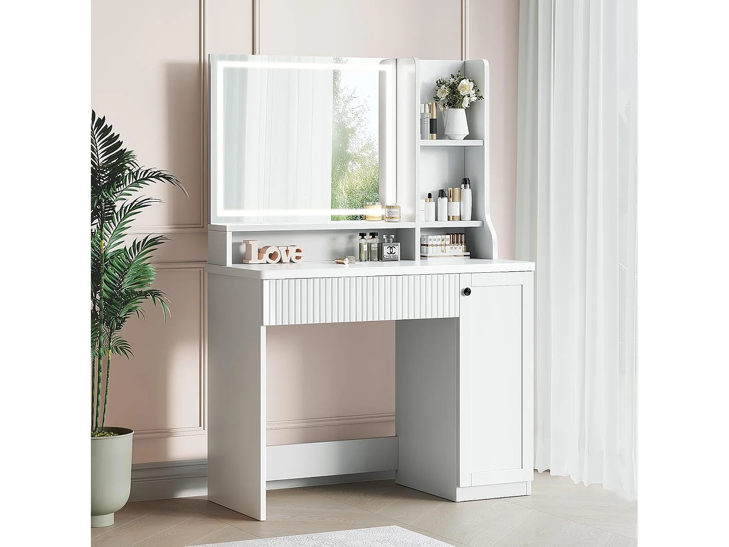 Dripex Toilette con Illuminazione e Specchio, 3 Colori con Luminosità Regolabile, 90x40x139 cm, Bianco