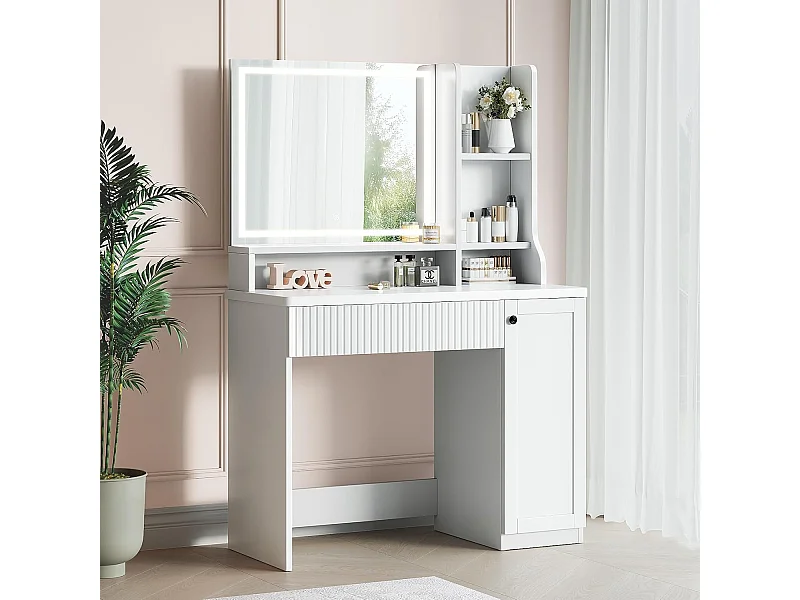 Dripex Toilette con Illuminazione e Specchio, 3 Colori con Luminosità Regolabile, 90x40x139 cm, Bianco