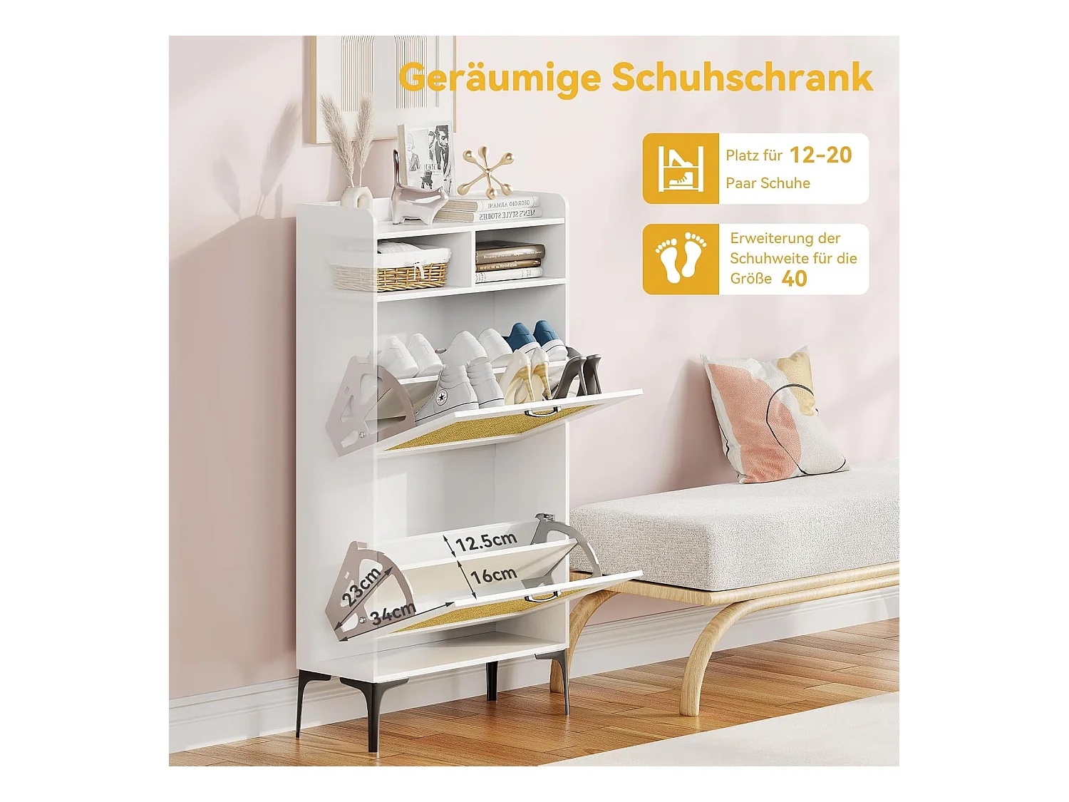 Armoire à chaussures Dripex avec décoration en rotin, dotée de 2 tiroirs à bascule et de pieds en métal, idéale pour entrée, couloir, salon, 24 x 60 x 114 cm