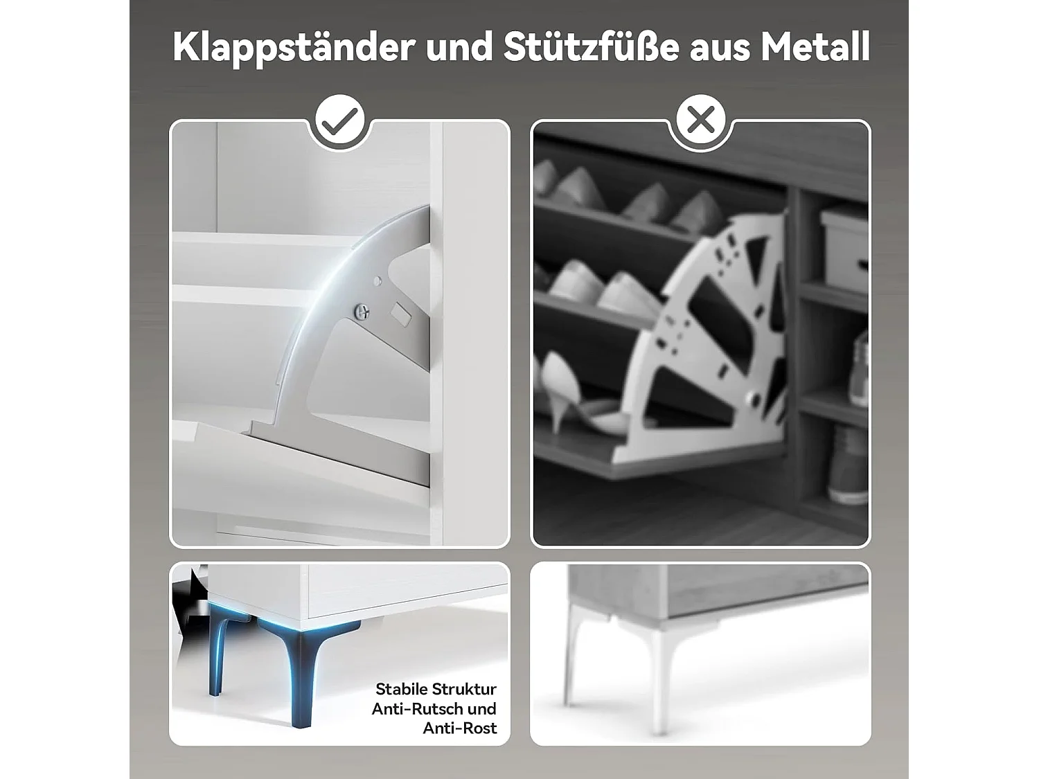 Armoire à chaussures Dripex avec 2 tiroirs à bascule et pieds en métal, pour entrée, couloir, salon ou porche, 60 x 24 x 100 cm, blanc