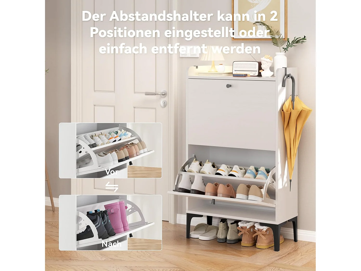 Armoire à chaussures Dripex avec 2 tiroirs à bascule et pieds en métal, pour entrée, couloir, salon ou porche, 60 x 24 x 100 cm, blanc