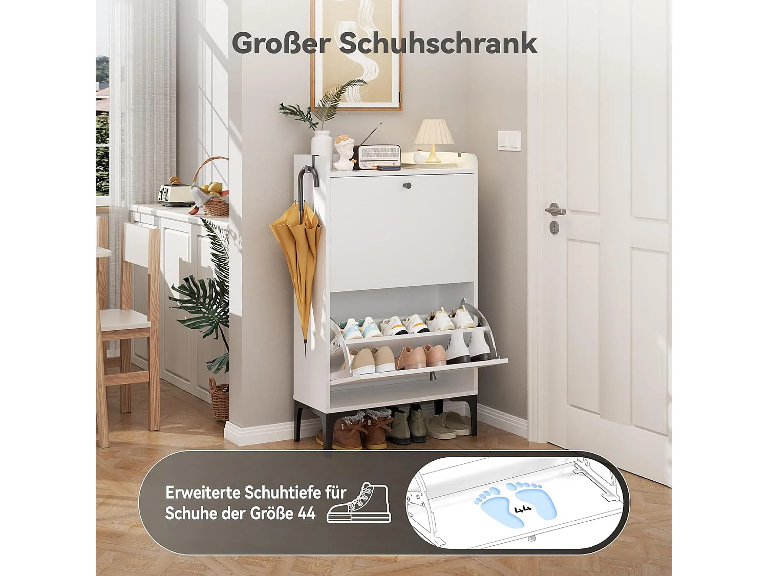 Scarpiera Dripex con 2 cassetti ribaltabili e piedini in metallo per ingresso, corridoio, soggiorno o veranda, 60 x 24 x 100 cm, bianco