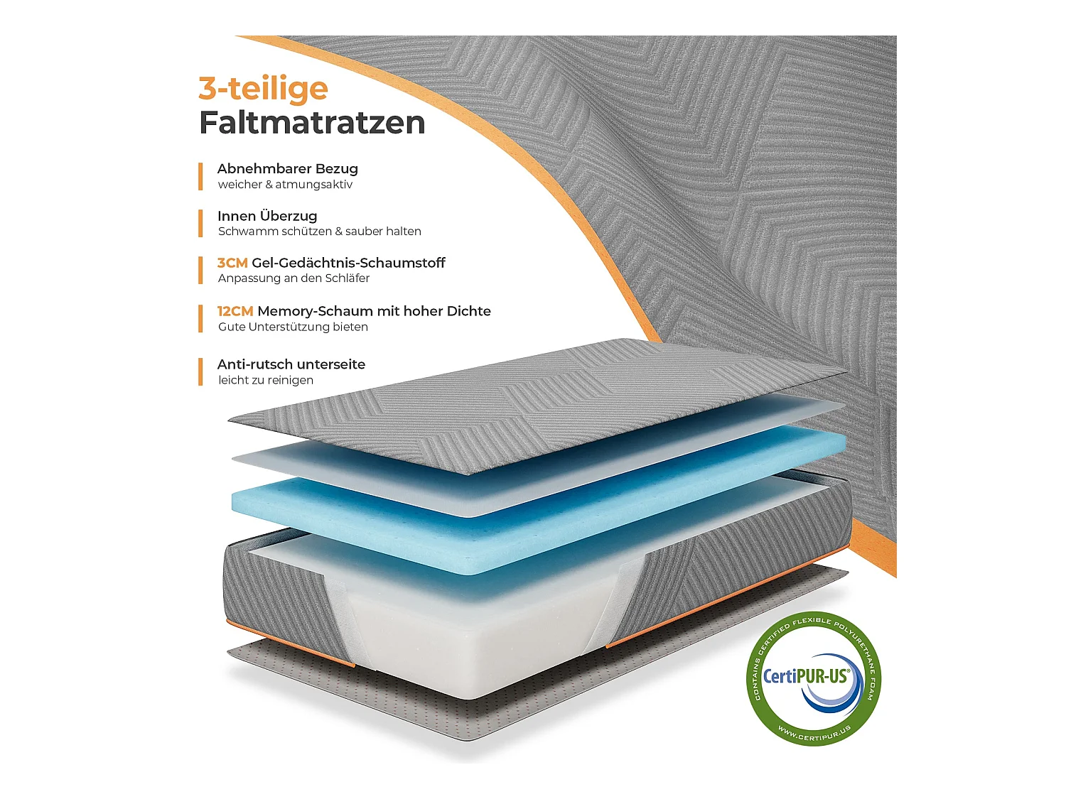 Materasso pieghevole 120x190x15cm in memory foam gel, rivestimento Oeko-TEX con borsa per il trasporto, letto extra per 1 persona, perfetto per gli ospiti