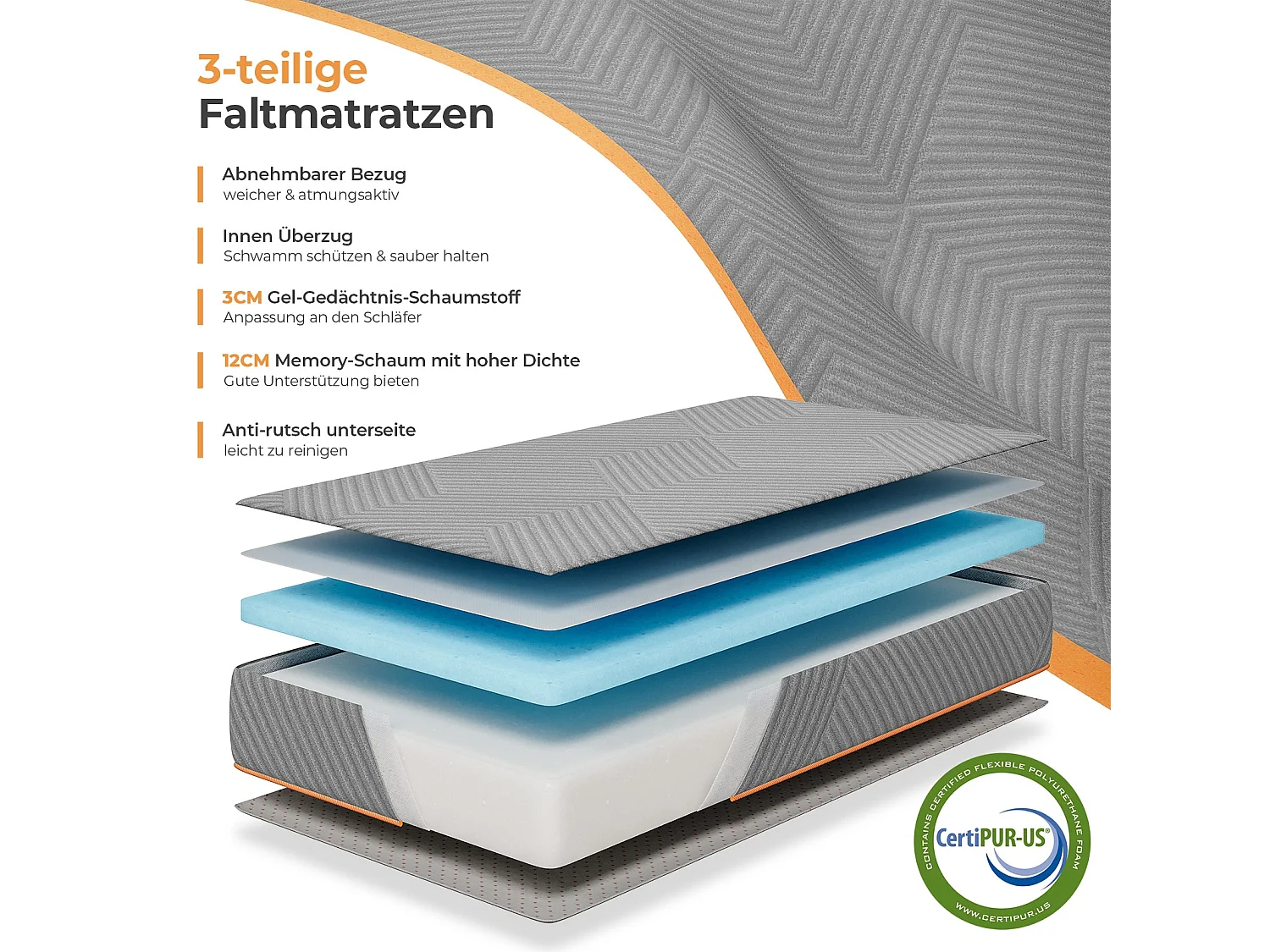 Matelas Pliable 90x190x15cm Mousse Mémoire Gel Housse Oeko-TEX avec Sac de Transport Lit d'Appoint 1 Personne Parfait pour Invités