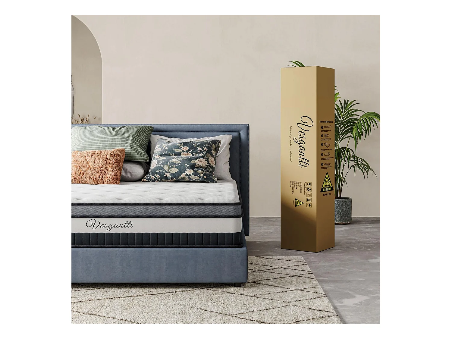 Matelas Boxtop 160x200cm, Épaisseur 30cm, Nova Luxe Hybride, Ressorts Ensachés & Mousse Mémoire, Confort 7 Zones, Multicouches Haut de Gamme