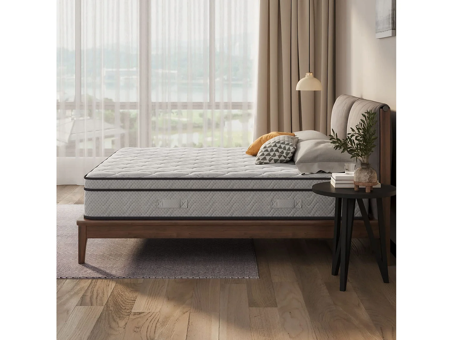 Boxtop matras 160x200cm, dikte 22cm, pocketvering en traagschuim, meerlaags comfort 7 zones, volwassen/kinderbed, klassieke stijl