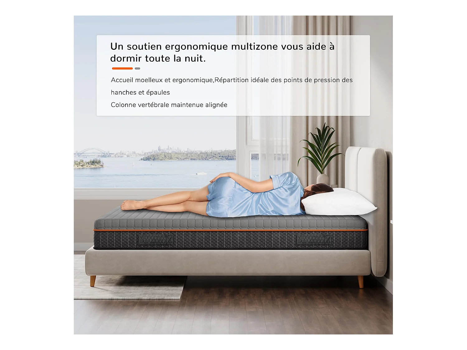 Matelas Mousse Gris 160x200cm Épaisseur 26cm Mousse à Mémoire de Forme en Gel Soutien Zonné pour un Alignement Optimal et Confort Ergonomique