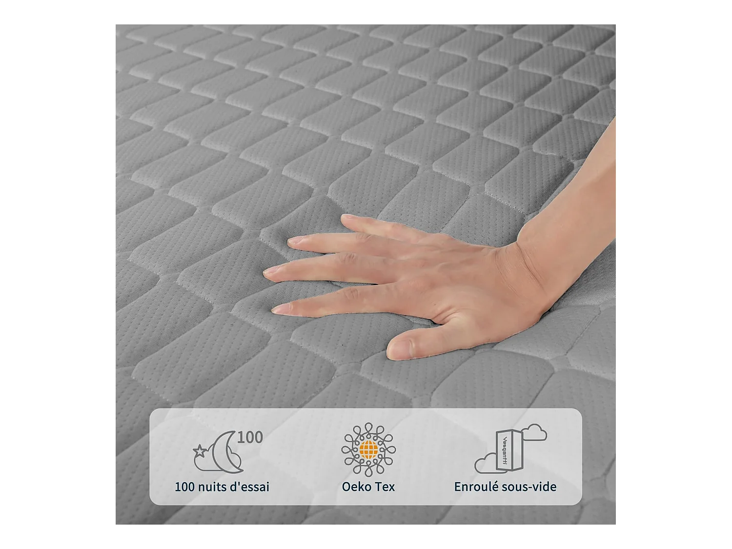 Matelas Mousse Gris 160x200cm Épaisseur 26cm Mousse à Mémoire de Forme en Gel Soutien Zonné pour un Alignement Optimal et Confort Ergonomique