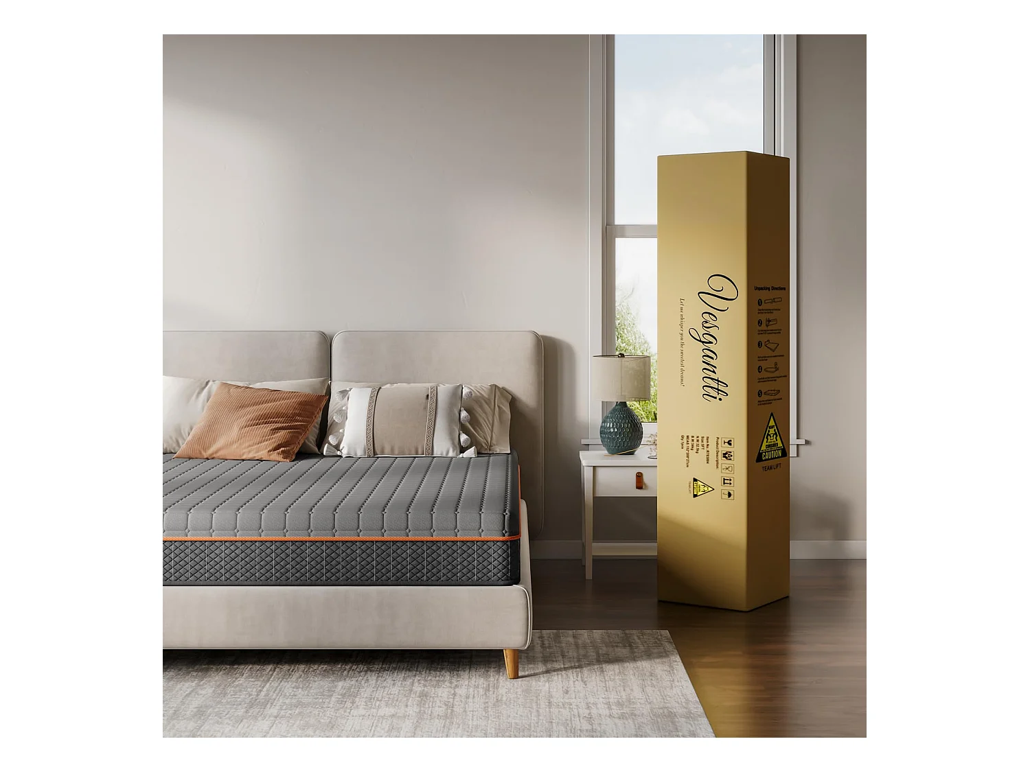 Matelas Mousse Gris 160x200cm Épaisseur 26cm Mousse à Mémoire de Forme en Gel Soutien Zonné pour un Alignement Optimal et Confort Ergonomique