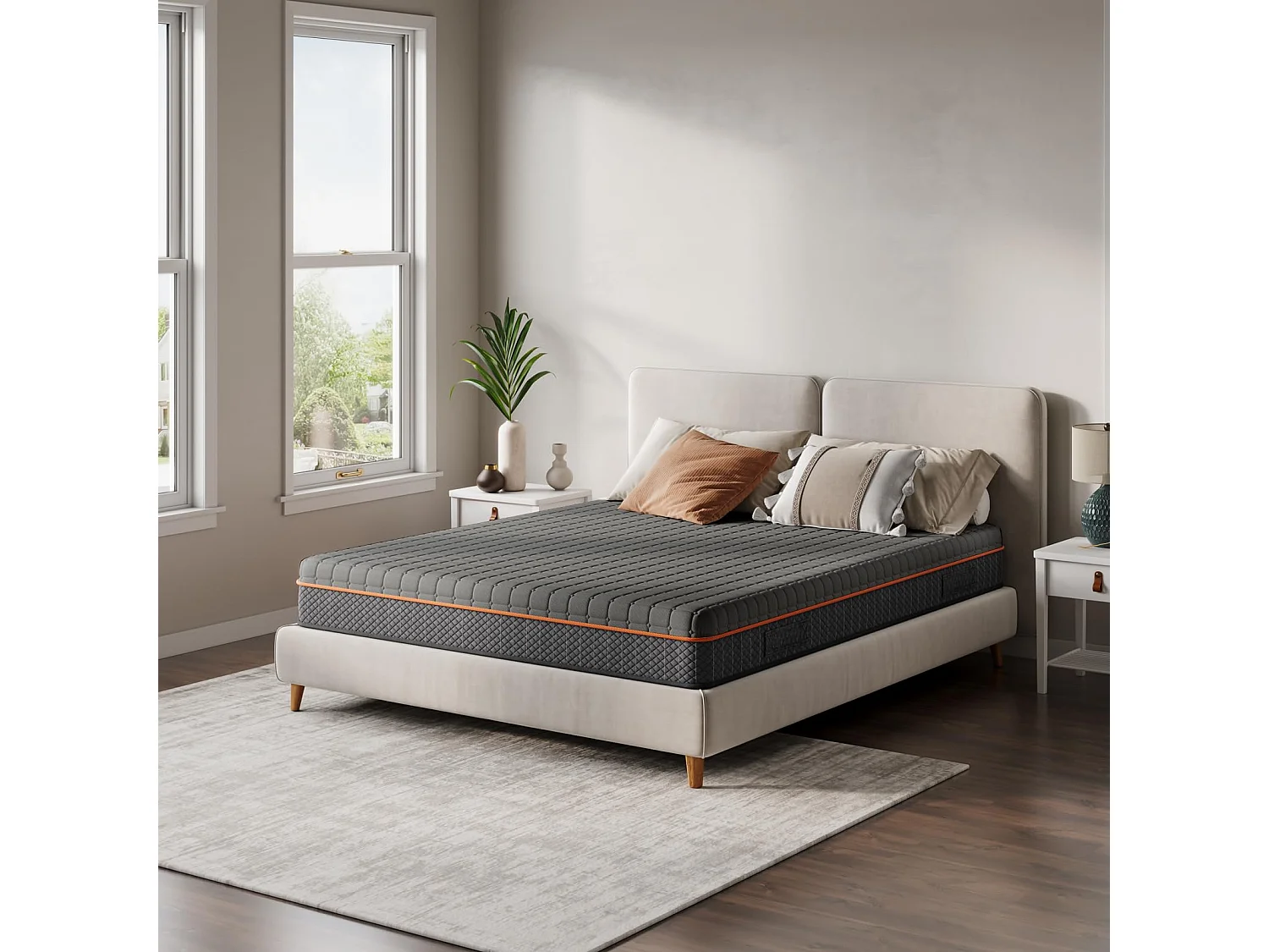 Matelas Mousse Gris 160x200cm Épaisseur 26cm Mousse à Mémoire de Forme en Gel Soutien Zonné pour un Alignement Optimal et Confort Ergonomique